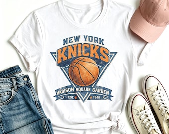 Camiseta con insignia triangular de los New York Knicks MSG EST 1946, camiseta de baloncesto usada de Madison, camiseta para aficionados a los deportes de Nueva York.