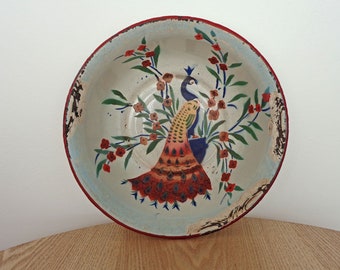 French enamel bowl with peacock pattern by Japy