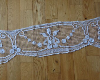 French filet lace pelmet, handmade lace valance, swag, shelf trim