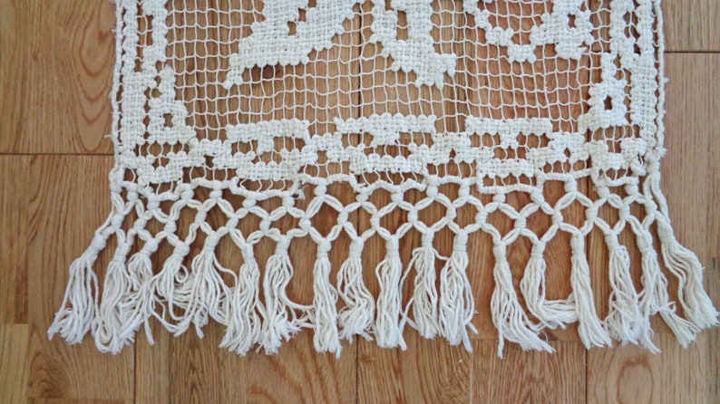 French Filet Lace Dresser Scarf Handmade Lace Table Runner With