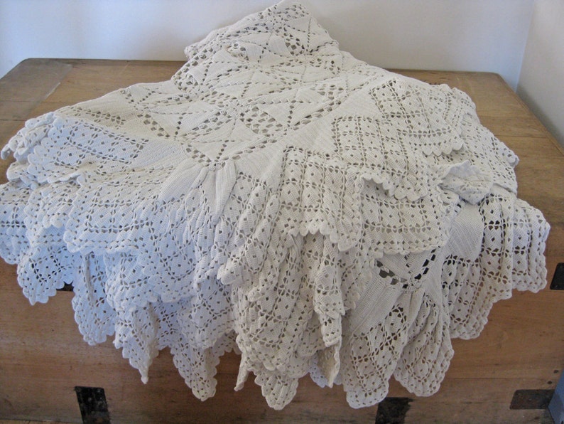 Hand crocheted French bedcover vintage white bed spread Etsy