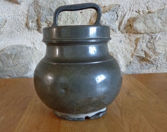 Pewter Bouillon Pot, antique French "Pot à bouillon" cooking pot