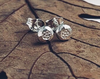 Recycled sterling silver hammerd flower stud earrings