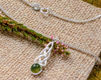 Recycled Sterling Silver Knot-work Celtic Moss Agate Pendant