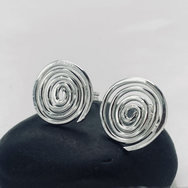 Recycled Sterling Silver Spiral Stud Earrings, Spiral stud earrings, stud earrings, spiral earrings, handmade spiral earrings, stud earrings