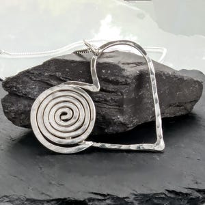 HANDMADE Recycled Sterling Silver HEART & SPIRAL Pendant