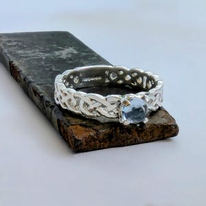 Recycled Sterling Silver celtic knot ring, silver Topaz Ring. Made in my Workshop in Scotland Alba Cara Jewellery
