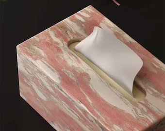 Italian Caracatta pink marble tissue box, handcrafted furniture decoration – a high-end gift.