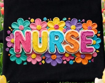 PIELĘGNIARKA Wiosenny kwiatowy pociągnięcie pędzlem PNG, Pielęgniarka Kwiatowy PNG, Kolorowa typografia kwiatowa 3D, Uroczy prezent dla pielęgniarki, Pastelowy projekt wiosennych kwiatów