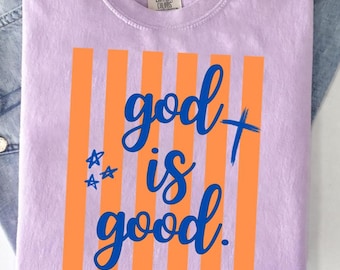 Bóg jest dobry PNG, Preppy Christian Png, Projekt koszulki z wersetem biblijnym, Bóg Png, Inspirujące wiarą Png, Wzór w paski Png