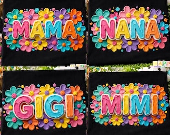 Mama PNG Bundle, Nana Mimi Gigi Nini Floral Color Brushstroke, Mothers Day PNG, Pastel Spring Flowers Design