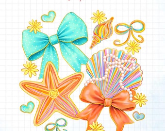 Kwiatowa kokietka, muszla PNG, Preppy Coastal PNG, Boho Summer PNG, Plaża PNG, Letnia kokietka PNG, Rozgwiazda PNG, Letni projekt Vibes