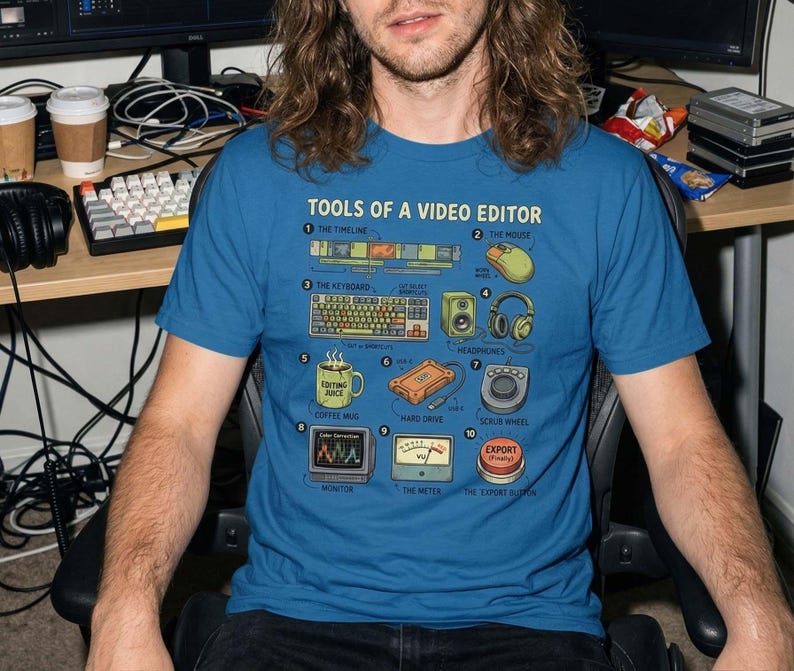 Tools Of A Video Editor T-Shirt, Creative Post Production Tee, Filmmaker Graphic Top, Cinema Student Apparel, Youtube Content Creator Gift image 1