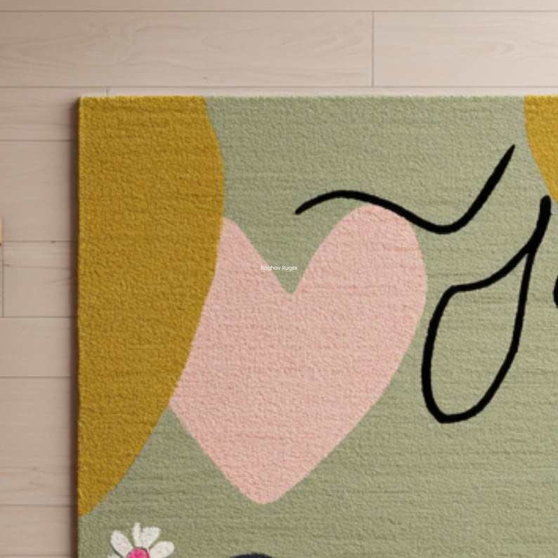 Colorful Rug Design Hand Tufted Wool Heart Rug, Colorful Love Valentine Decor, Modern ...