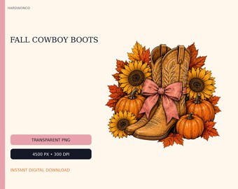 Cowboy Boots Pumpkin Sunflower Fall Autumn PNG (Digital Download)