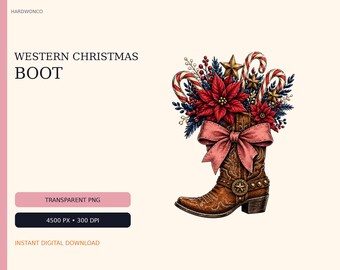 Western Christmas Boot PNG, Cowgirl Holiday Sublimation Design (Digital Download)