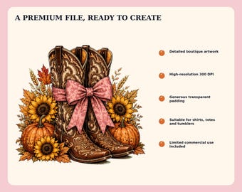 Western Fall PNG Bundle, Cowboy Boots, Pumpkins, Sunflowers (Digital Download)