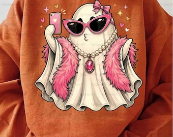 Coquette Ghost PNG, Pink Bow Halloween Sublimation Design, Girly Spooky Shirt (Digital Download)