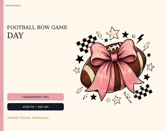 Football Bow Game Day PNG, Pink Coquette Sublimation Design (Digital Download)
