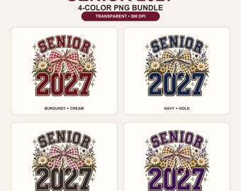 Senior 2027 PNG Bundle, Coquette Floral Varsity Graduation Designs
