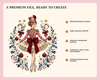 Pink Nutcracker Ballet PNG, Coquette Bow Christmas Sublimation Design (Digital Download)