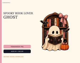 Reading Ghost PNG, Book Lover Halloween Sublimation Design, Bookish Spooky Shirt Design, Instant Download