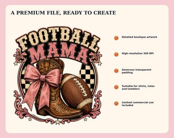 Football Mama Western Cowboy Boot PNG (Digital Download), Game Day Design