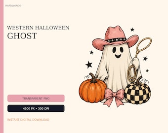 Pink Western Halloween Ghost PNG, Cowgirl Sublimation Design (Digital Download)