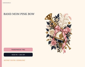 Marching Band Trumpet Shako PNG, Pink Bow Floral Design (Digital Download)