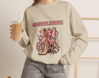 Western Cheer Mom Sweatshirt, Pink Bow Cowboy Boot Crewneck, Competition Gift