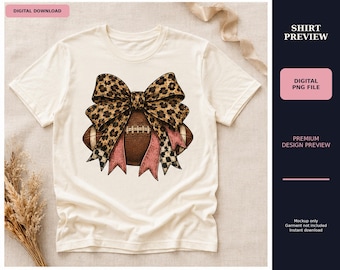 Leopard Football Bow PNG, Pink Coquette Game Day Design (Digital Download)