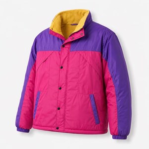 Chaqueta cortavientos retro de los 90 con bloques de color / Chaqueta unisex de nailon color morado y rosa para festivales y raves.