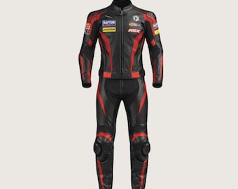 Combinaison de course de moto en cuir deux pièces - Design noir rouge