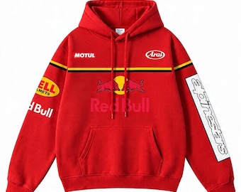 Sweat à capuche oversize vintage Racing Graphic - Pull streetwear rouge Motorsport