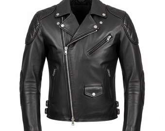 Blouson motard en cuir noir - Blouson motard matelassé avec fermeture éclair asymétrique