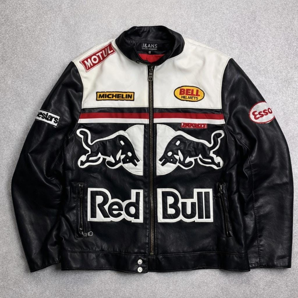 RED BULL LEATHER　レザーライダースM Red Bull Racing Vintage Leather Jacket Size L - Etsy