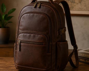 Sac à dos de voyage en cuir vintage pour homme et femme - Sac étanche pour ordinateur portable
