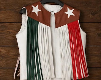 Gilet à franges en cuir véritable : style unisexe western rockstar