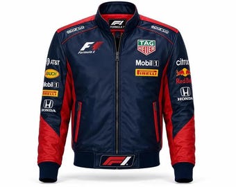 Veste imperméable bleu marine et rouge F1 Racing - Veste de style aviateur pour sport automobile