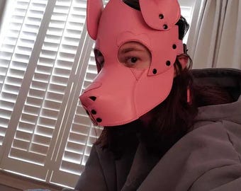 Handmade Leather Puppy Hood Mask: Baby Pink Cosplay