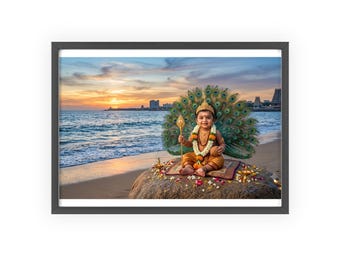 Poster/quadro da parete con bambino Krishna sulla spiaggia