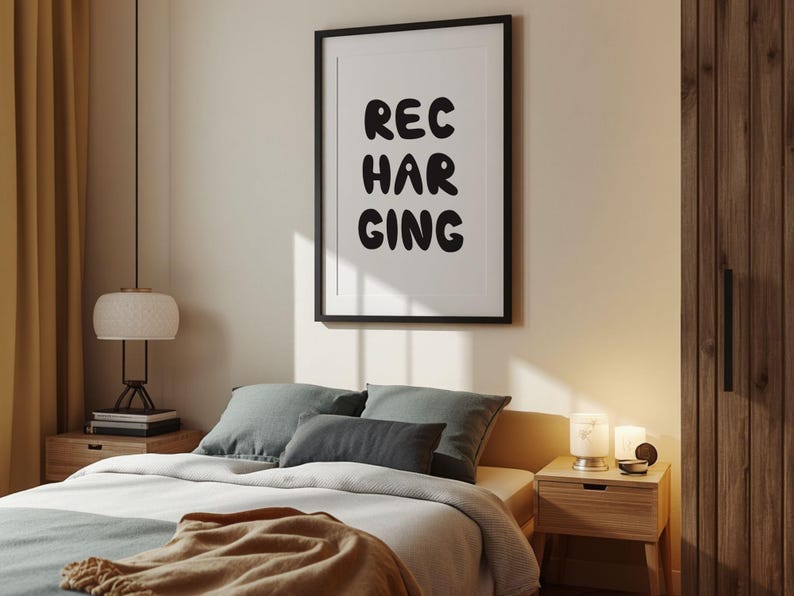 Bedroom Poster – Recharging | Minimalist Calm Quote Print | Introvert ...