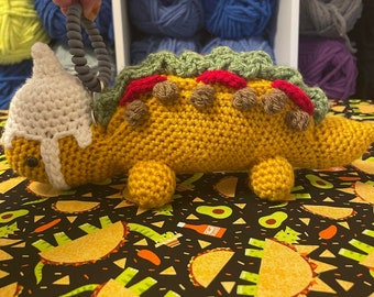 Tacosaurus Coin Purse, Small Tacosaurus Crochet Wristlet, Unique Crochet on the go Purse