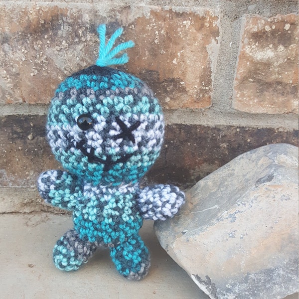 Crochet Amigurumi Voodoo Doll, Stuffed Voodoo Doll, Crochet Doll, Blue, Grey, White, Black, Wicked Voodoo, Creepy Voodoo Doll, Crochet Toy