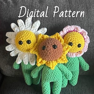 Flower Power Pattern Pack, Amigurumi Flower Pattern, Low Sew Crochet Pattern, PATTERN ONLY