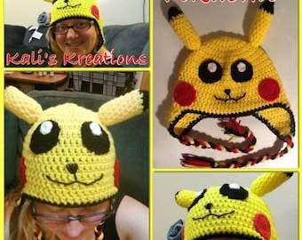 Pikachu PDF Crochet Hat Pattern, Pokemon PDF Crochet Hat Pattern, Pikachu Hat Pattern With Floppy Ears, Crochet PDF Pattern