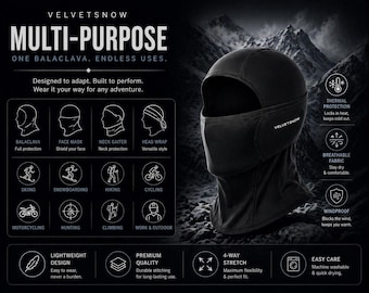 Pasamontañas VelvetSnow para esquí, cubierta facial de invierno, máscara transpirable y resistente al viento, equipo para snowboard, motociclismo y senderismo, máscara unisex para clima frío.