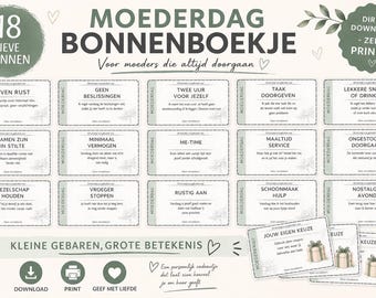 Moederdag cadeau bonnenboekje | 18 lieve coupons | Persoonlijk en uniek cadeau (Digitale Download)