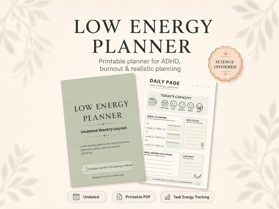 Low Energy Planner for ADHD, Printable Burnout Planner, Dopamine Menu ...