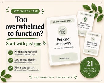 ADHD Cleaning Cards, Low Energy Task Cards, Gentle Reset (Digital Download)
